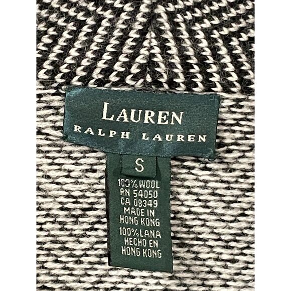 ~ Lauren Ralph Lauren Blazer Jacket Wool Black White Tweed Chevron Button Pocket - Picture 2 of 16